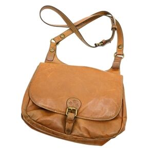 Patricia Nash London Saddle Bag Purse Crossbody Cognac Brown Genuine Leather